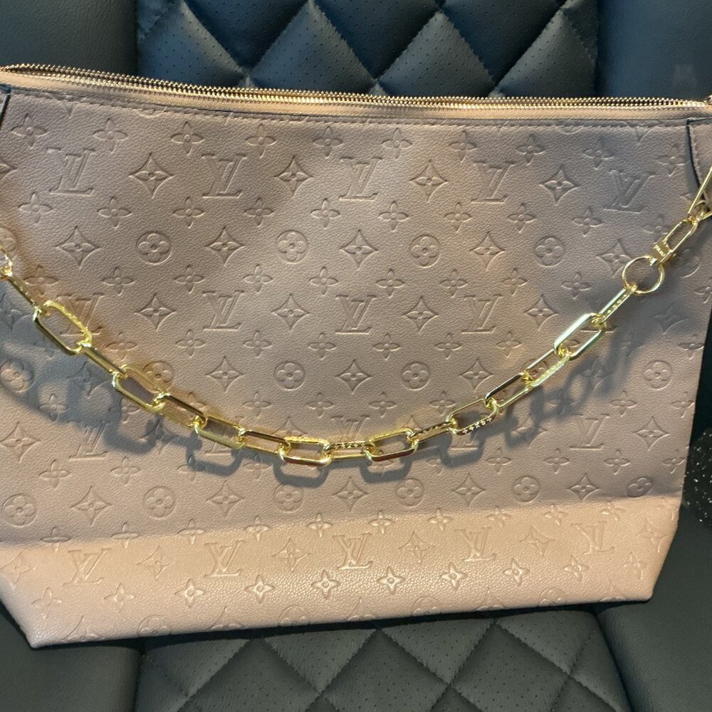 LV Inspired Embossed Shoulder Bag – Cream / Beige Monogram (Not Authentic)